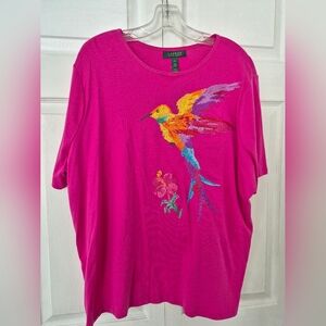 Ralp Lauren Costa 3X Costa Rica Pink Dalea Embroidered Cotton T Shirt NWT